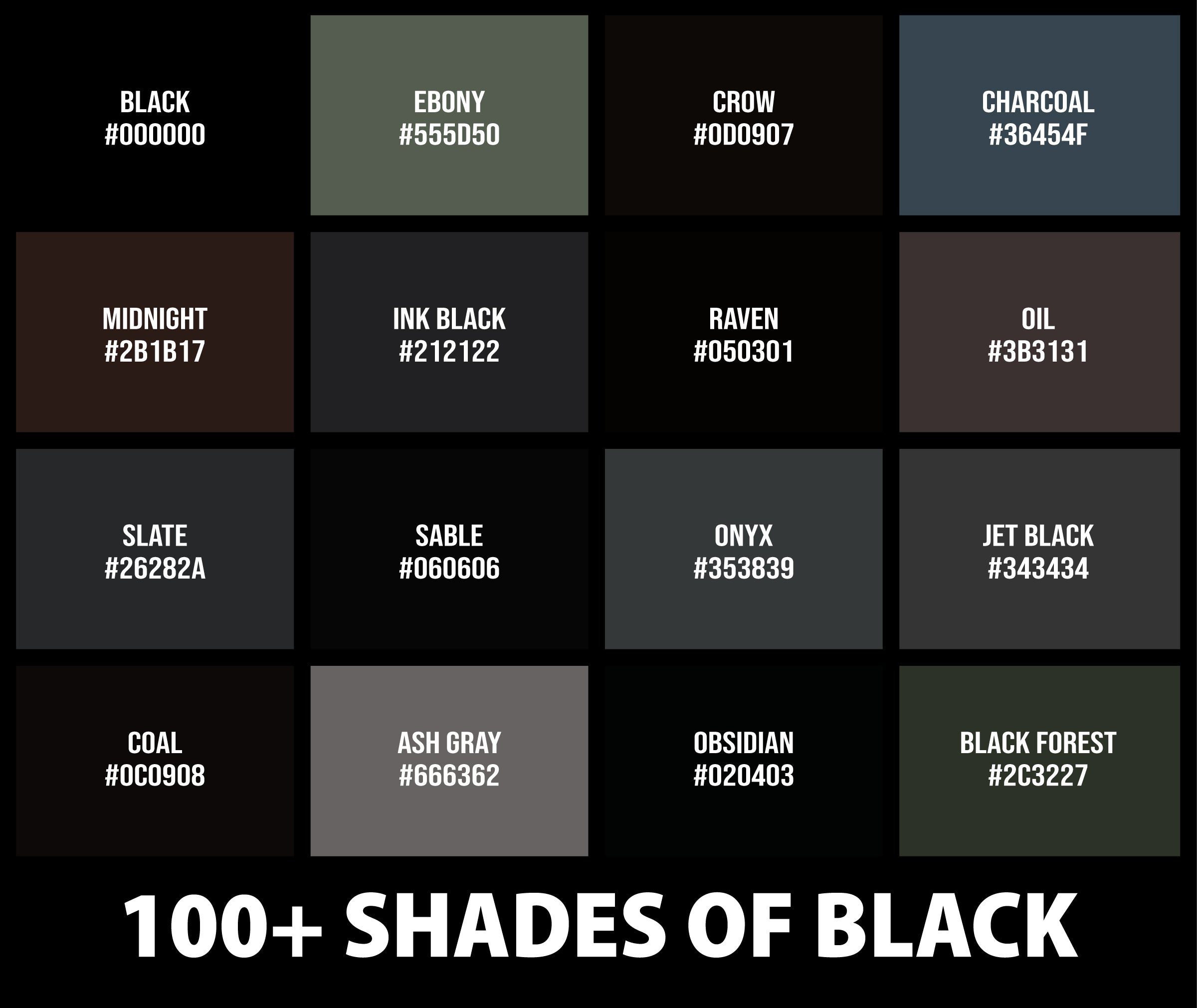 100+ Shades of Black Color (Names, HEX, RGB, & CMYK Codes - black lagoon the second barrage season 3