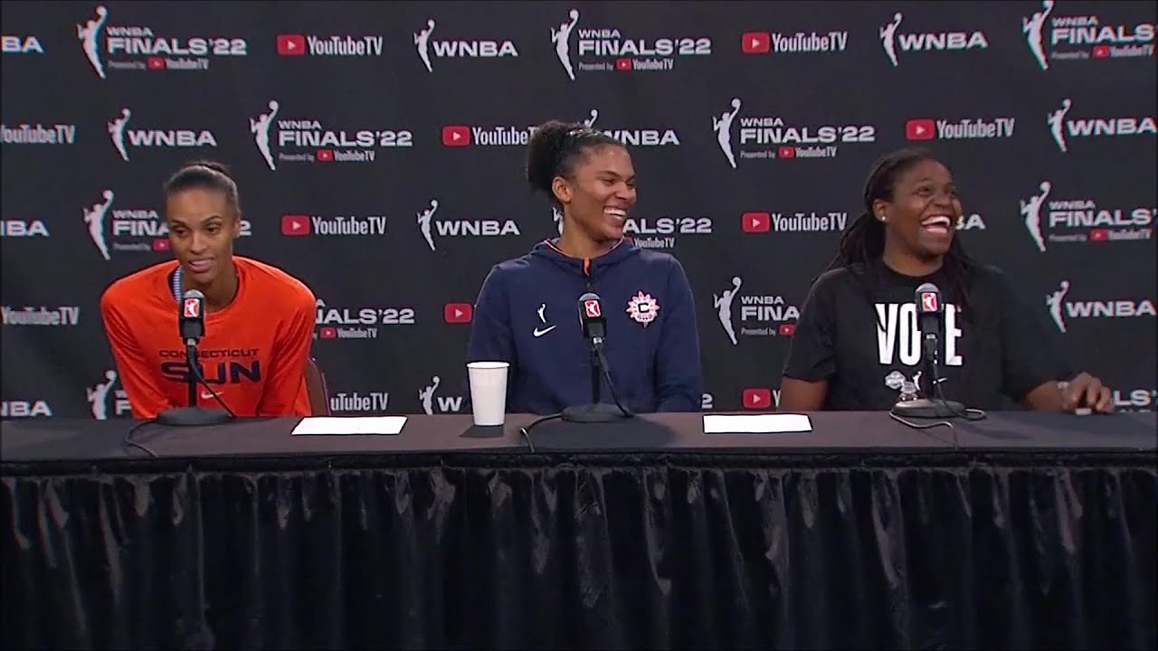 Jonquel Jones, Alyssa Thomas, DeWanna Bonner Post Game 3 Win, WNBA - DeWanna Bonner Height – WNBA Star’s Towering Presence