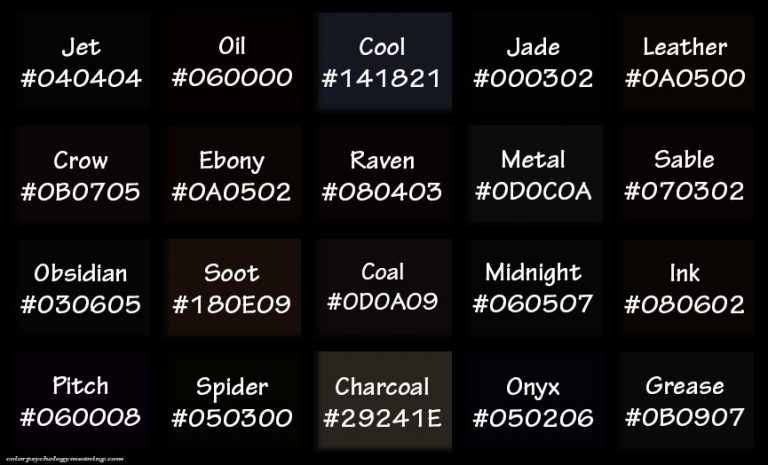 Shades of Black & Names with HEX, RGB Color Codes - black lagoon the second barrage season 3