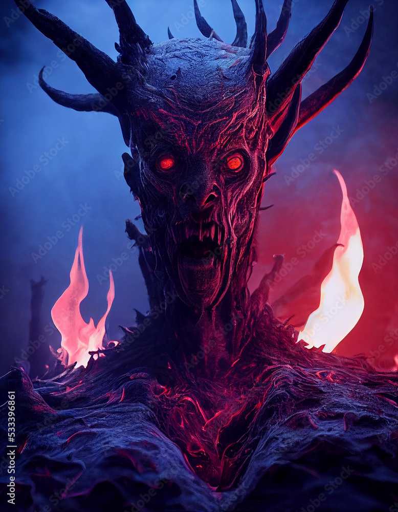 Terrible Furious Hellish Demon with Horns 3D Render Art Conceptual - demon king academy manga anime differences